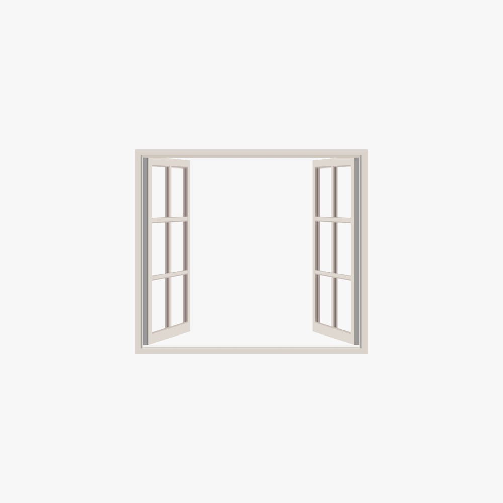 Open White Casement Window with Glass Panes